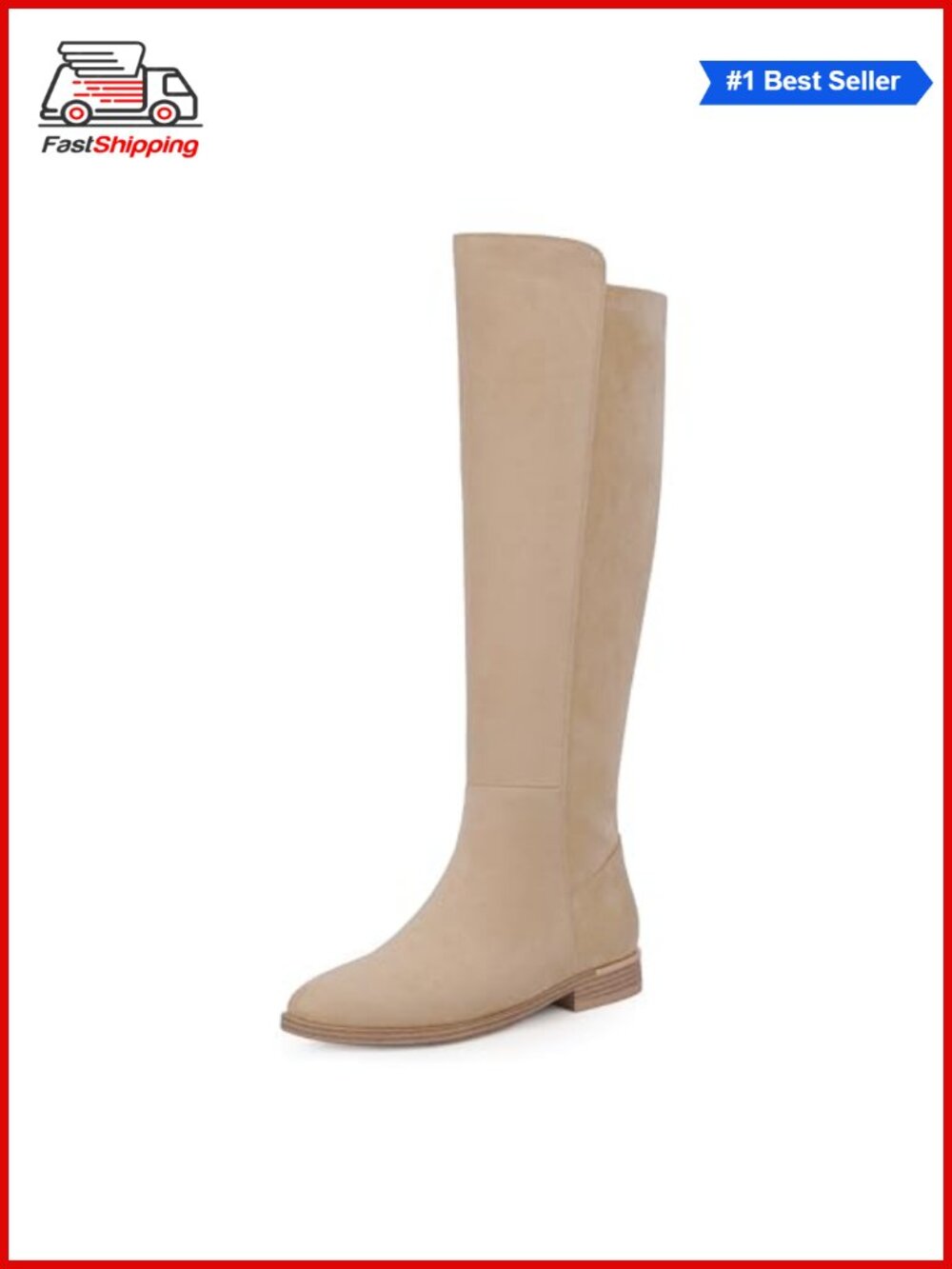 ✨ Modatope Round Toe Flat Faux Suede Knee High Boots Side Zipper Riding